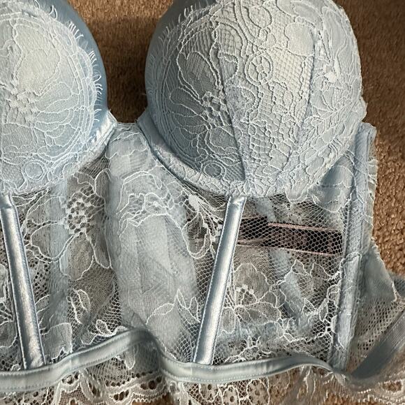 Victoria’s Secret Very Sexy Lace Push-Up Longline Bustier 34A Blue Corset - Picture 3 of 9
